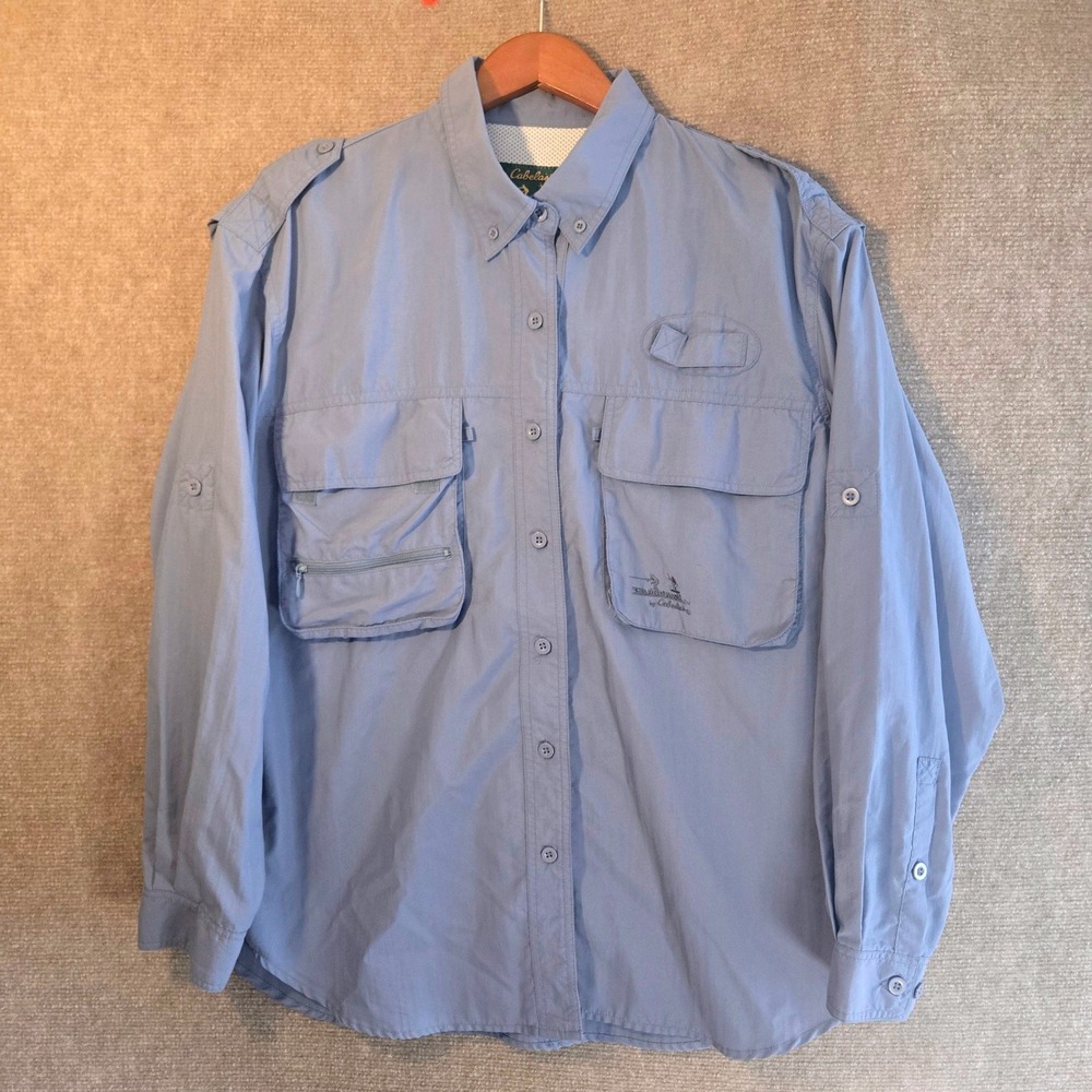 Cabelas Guidewear Mens Large Blue Nylon Fishing Shirt Vented‎ Long Sleeve